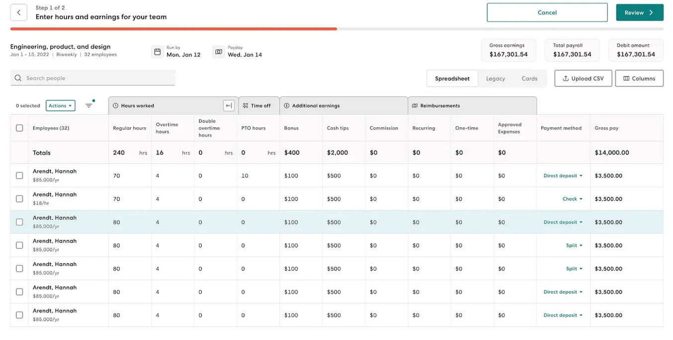 Gusto payroll run steps and approval flow